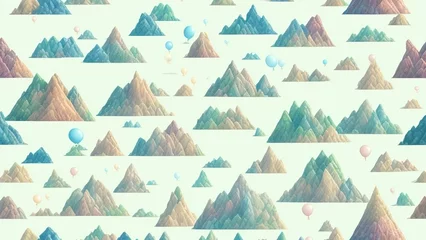 Foto op Plexiglas Bergen Seamless landscape pattern for kids designed with mountains, and balloons.