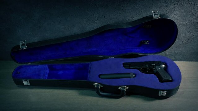 Gun And Silencer In Violin Case Opened 3 Shots