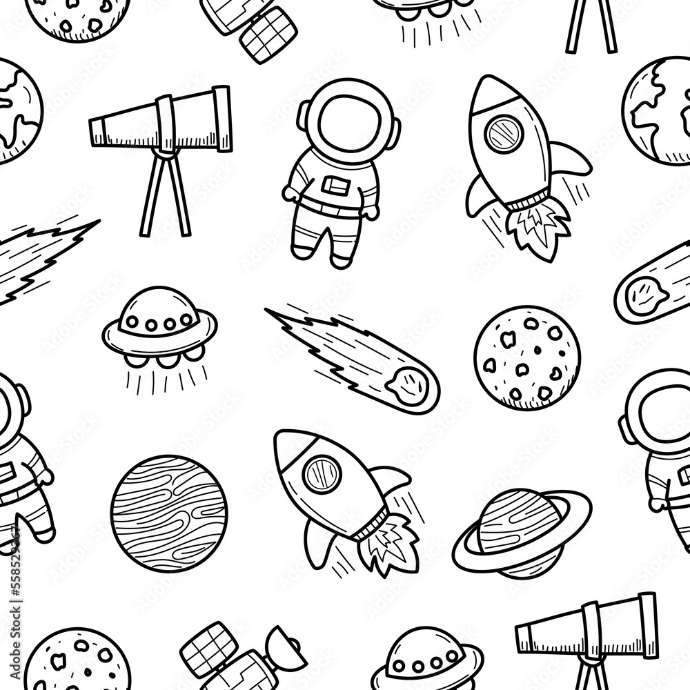Canvas Prints space doodle seamless pattern with black and white color. set of space and astronomy doodle