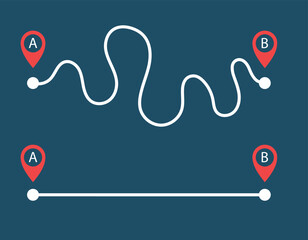 point a to b concept, route, line segment, vector illustration 