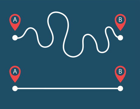 point a to b concept, route, line segment, vector illustration 