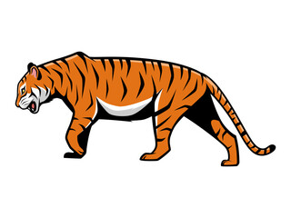 Tiger Walking Vector Cartoon Illustration Mascot Logo Isolated on a White Background