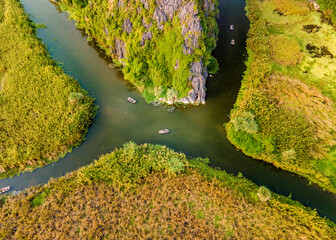 Aerial view of Van Long Natural Reserve, Vietnam