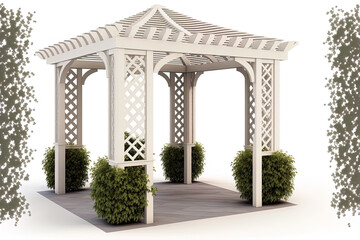 Fototapeta premium 3x3 meter garden pergola. On a white background, alone. Generative AI