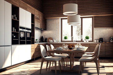 Fototapeta premium Dining space inside. Generative AI