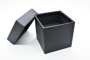 black paper box on white background, packaging industry