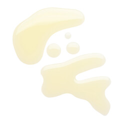 Spilled cooking oil on white background, top view