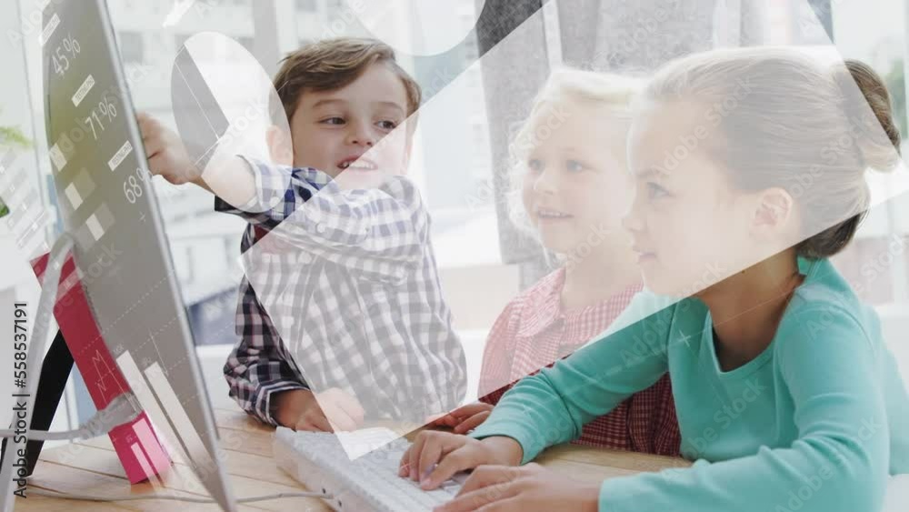 Poster animation of financial data processing over diverse children using computer