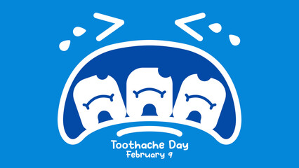 Toothache Day Crying Simple Minimalist Flat Style Vector Illustration. Toothache Poster, February 9