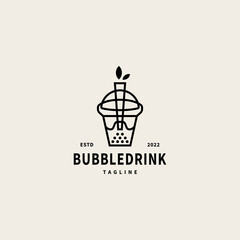 bubble drink logo design with line art style vintage logo design