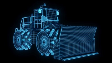 3D rendering illustration tractor for architecture or agriculture blueprint glowing neon hologram futuristic show technology security for premium product business finance 