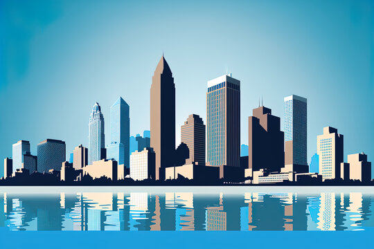Boston, Massachusetts, skyline with panoramic and a blue sky background, created as a corporate trip and tourist idea with contemporary structures for a presentation banner web site. Generative AI
