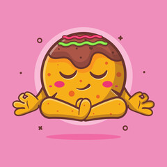 calm takoyaki food character mascot with yoga meditation pose isolated cartoon in flat style design