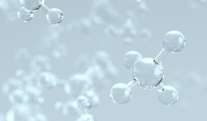 Cosmetic essence, liquid bubbles, molecules of liquid bubbles on the background. 