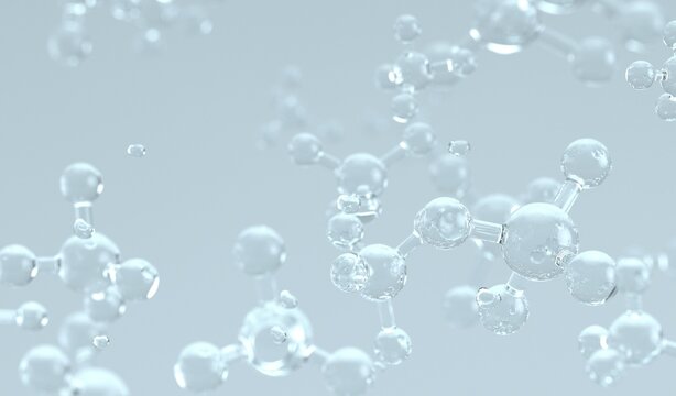 Cosmetic essence, liquid bubbles, molecules of liquid bubbles on the background. 