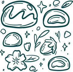 Asian food Collection clip art. Asian sweets set