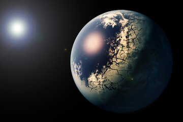 Fantastic exoplanet on a dark background. Elements of this image furnished by NASA