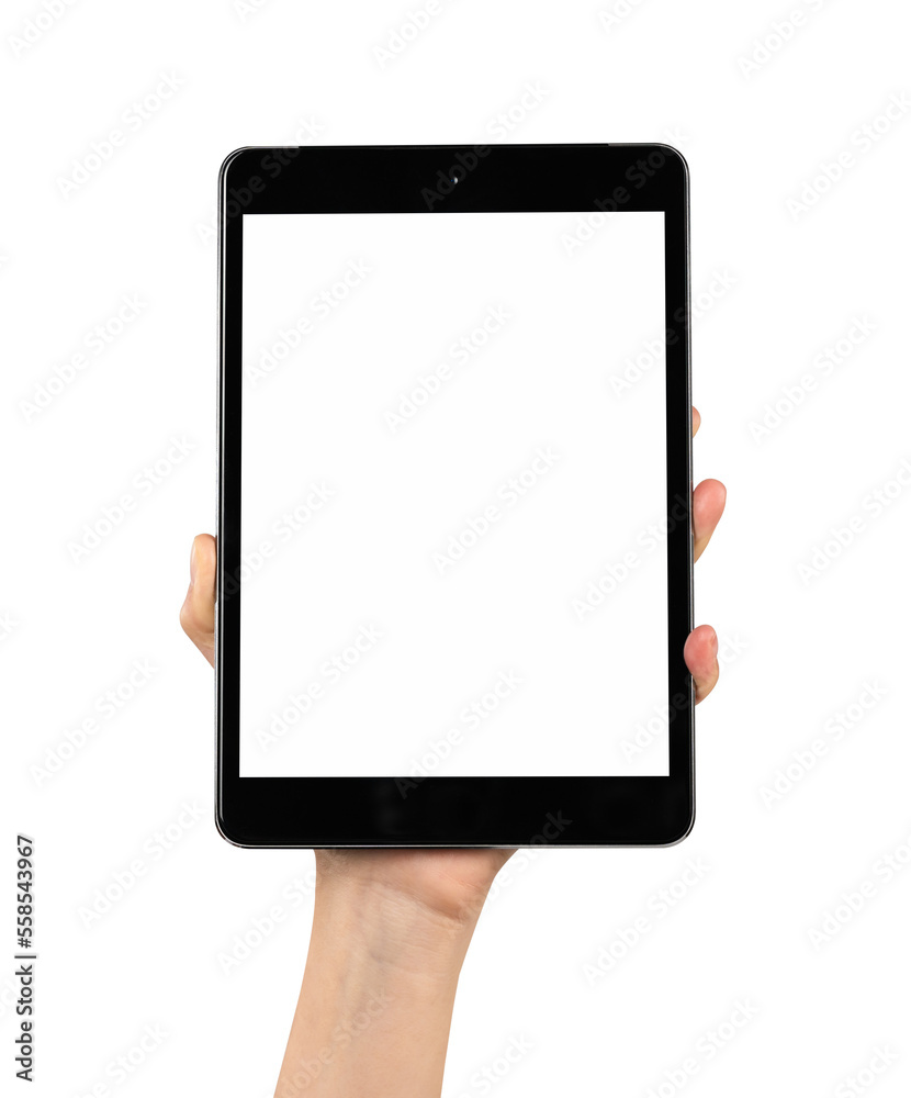 Canvas Prints Hand holding digital tablet isolated on background. PNG format file.