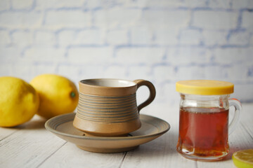lemon honey green tea on table 