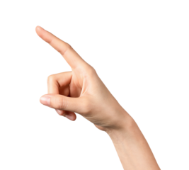 Hand pointing at screen on background. PNG format file.