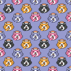 CUTE CAT WITH SUSHI ON HIS HEAD SEAMLESS PATTERN