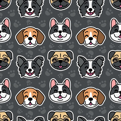 CUTE SMILING DOGS HEAD CARTOON SEAMLESS PATTERN