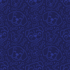 SMILING DOGS HEAD AND BONES CARTOON SEAMLESS PATTERN