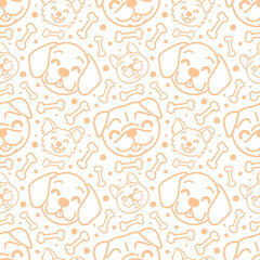 SMILING DOGS HEAD AND BONES CARTOON SEAMLESS PATTERN