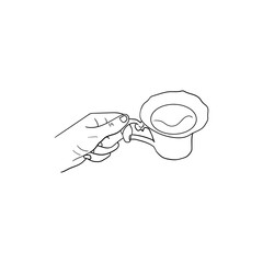 hand holding a cup of coffee icon, line art of hand holding a cup of coffee