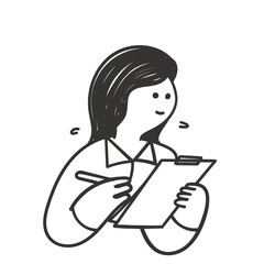 hand drawn doodle person holding clipboard form and pen illustration vector