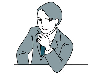 デスクに肩ひじをついて笑顔を浮かべる男性のイラスト