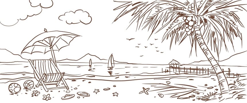 hand drawn illustration of a beach digital art for card illustration