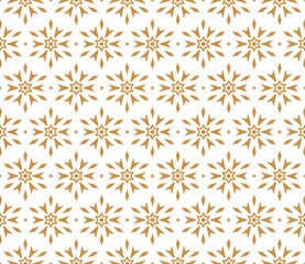 Abstract geometric pattern with lines, snowflakes. A seamless vector background. White and gold texture. Graphic modern pattern