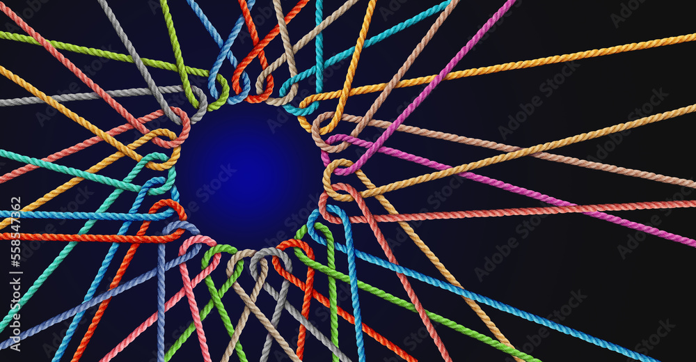 Leinwandbilder united business and team unity or corporate connection partnership as ropes shaped as a circle in a 