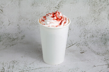 Freshly made strawberry flavored iced frappe