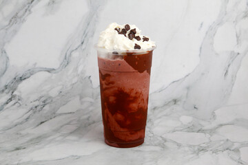 Freshly made chocolate java chip flavored frappe