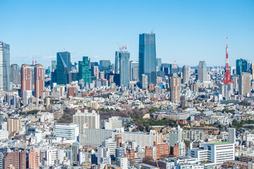 Obraz premium 日本の首都東京都の東京タワーとビル郡