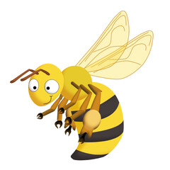 Small funny yellow bee with big eyes and smile cartoon