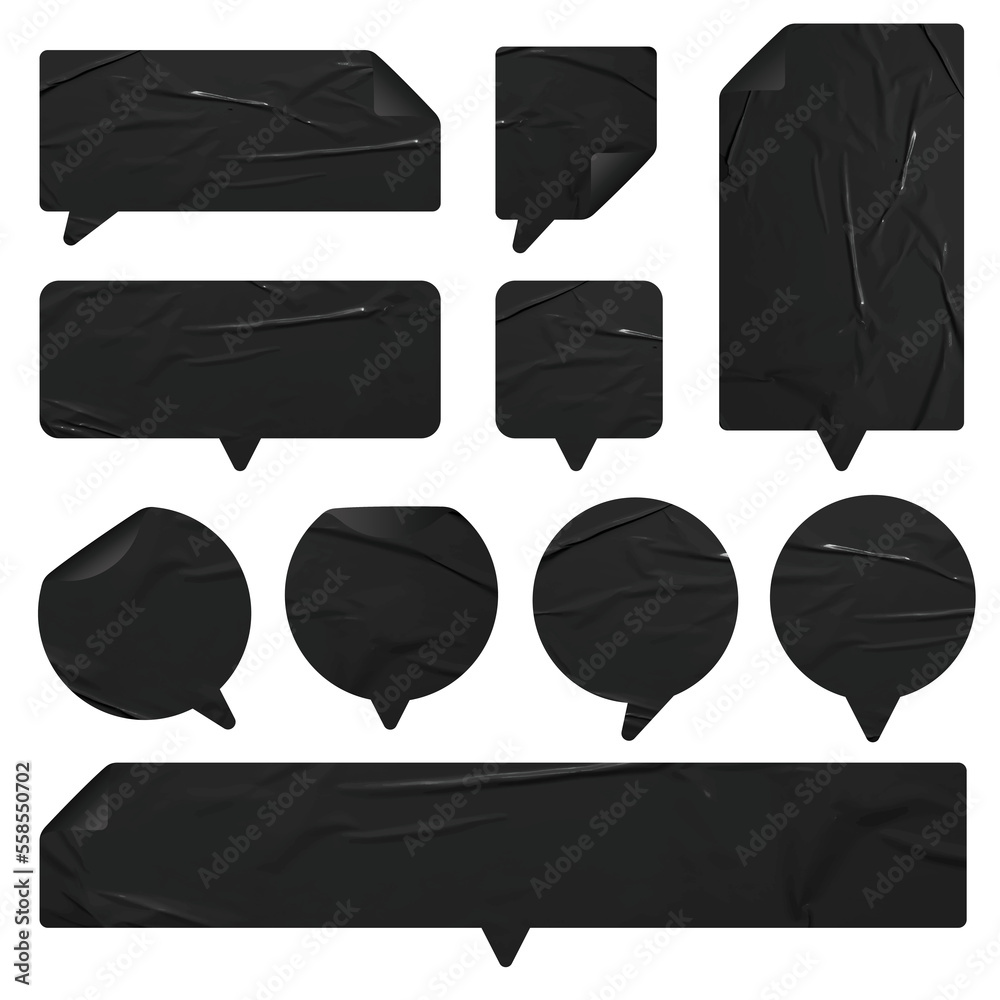 Poster speech bubbles with black stickers labels tags of different shapes template design