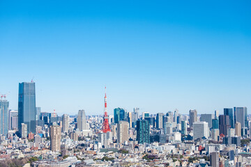 Obraz premium 日本の首都東京都の東京タワーとビル郡