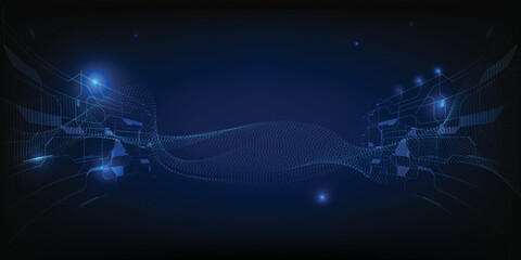 Vector illustrations of futuristic digital vision with net waveform abstract blue future tech artwork.