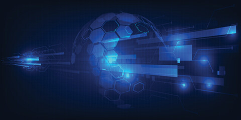 Vector illustrations of digital communication system wire connecting network around the world.Dark blue futuristic for technology background  banner and wallpapers.