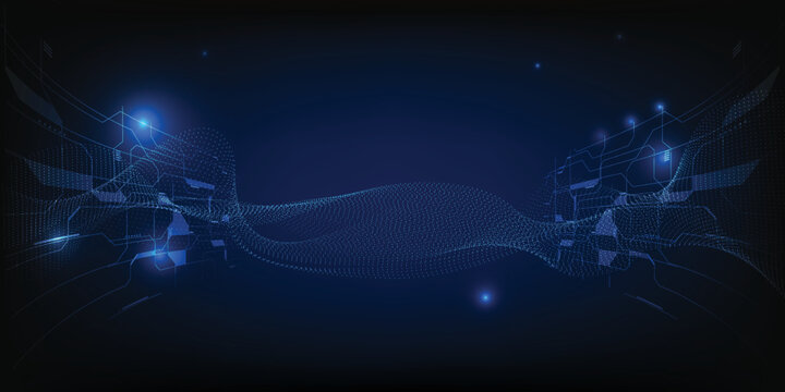 Vector illustrations of futuristic digital vision with net waveform abstract blue future tech artwork.