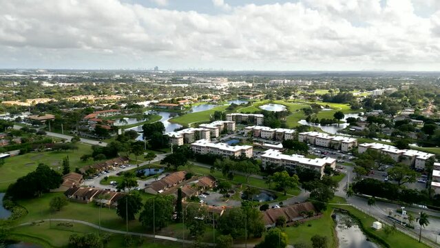 Aerial video Davie Florida condominiums and golf courses FL USA