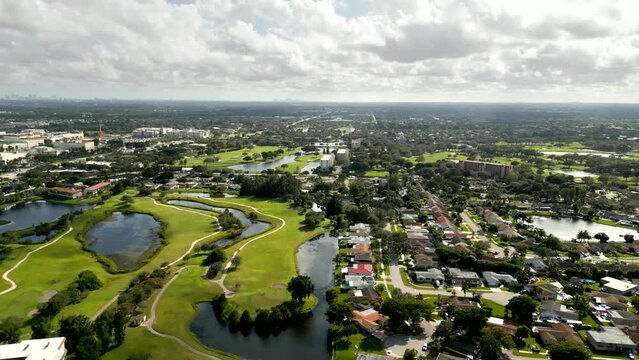 Aerial establisher golf course housing communities in Davie FL USA