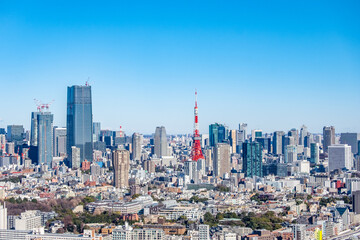 Fototapeta na wymiar 東京都恵比寿の展望台からの東京タワーとビル郡