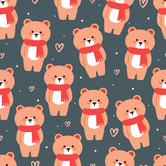 seamless pattern cartoon winter bear. cute animal wallpaper illustration for gift wrap paper
