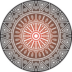 Native American vector round red and black pattern. Geometric shapes in a circle. National ornament of the peoples of America, Maya, Aztecs, Incas