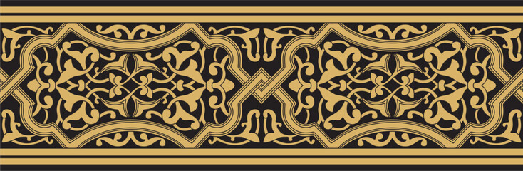 Vector golden seamless arabic national ornament. Ethnic endless pattern, oriental and african peoples of asia, persia, iran, iraq, syria