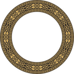 Vector golden round Belarusian national ornament. Ethnic circle gold border, Slavic peoples frame.